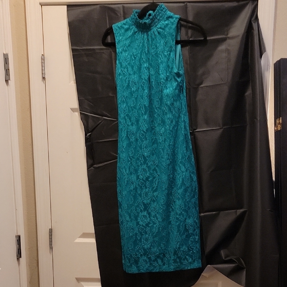 New York & Company Blue/Green Sheath Midi Dress